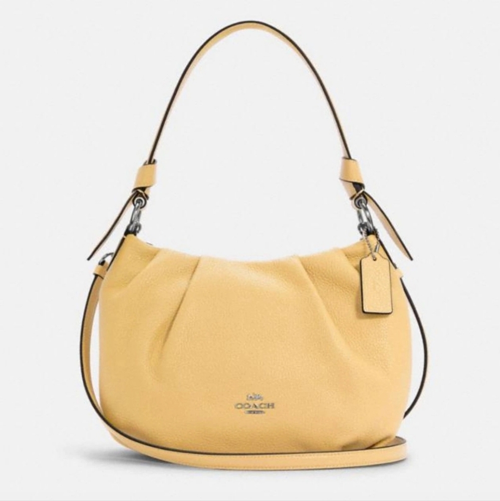 Coach Everly Shoulder Bag Refined Pebble Leather In… Gem